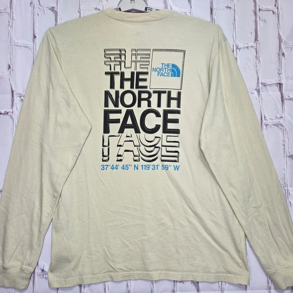 The North Face Long Sleeve T-Shirt Pale Yellow Graphic Cotton Mens Sz Large